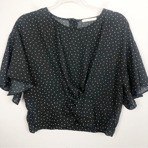 ACTIVE USA | Black White Polka Dot Flutter Sleeve Cropped Top Women’s Size M - Picture 1 of 9